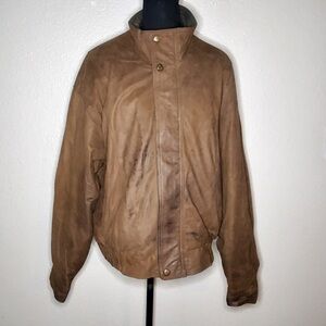 GLD Leather Jacket Brown Mens Jacket Zip Up With Liner Size: Large Collared